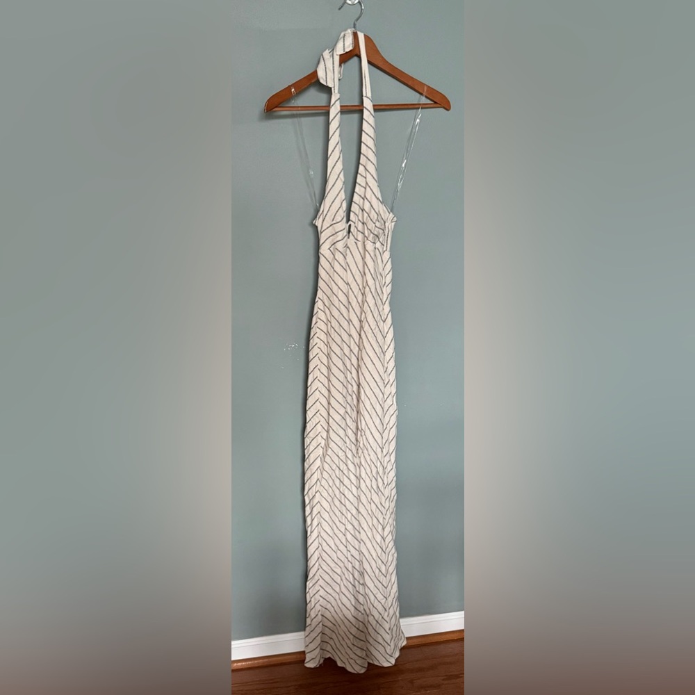 NWT Wild Fable Striped Halter Neck Maxi Dress - Cream white/Black - XS - Picture 4 of 11